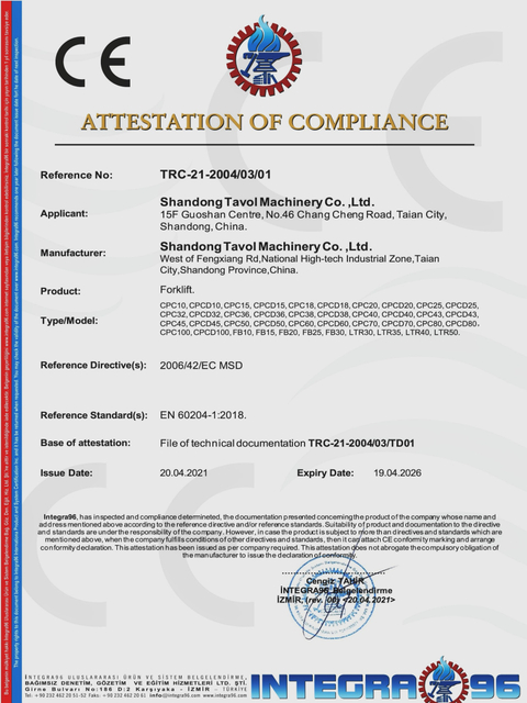 Certificado CE de empilhadeira